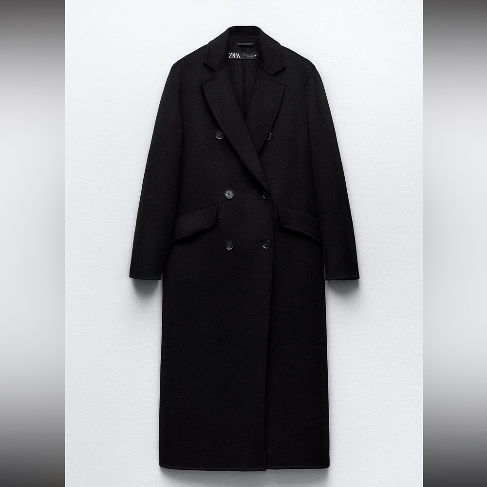 ZARA NWOT Long Wool Double Breasted Coat Black